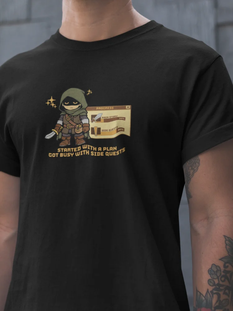 Side Quest gaming graphic t shirt for men
